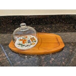 DOLPHIN Teak Wood Cheese Board Serving Tray with dome